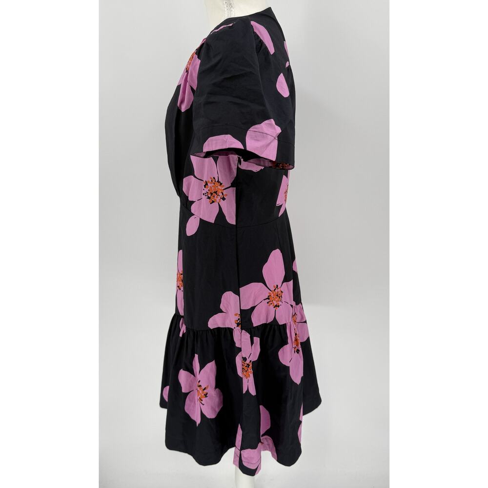 Kate Spade Grand Flora Dress Women's 8 Black Pink Floral Cotton Mini V-Neck NWT - Picture 6 of 8